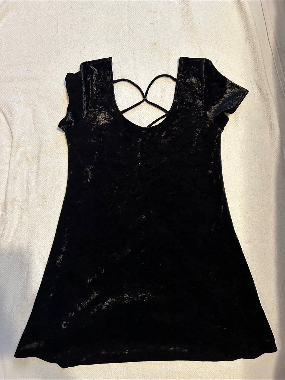 Black Velvet Short Sleeve Dress with Strappy Back Detail